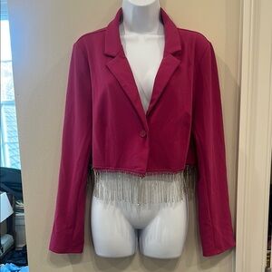 Elegant Fuchsia Blazer with Fringe Detail- XL